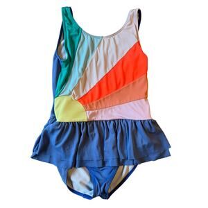 Mini Boden Colorblock Ruffle Swimsuit Girls 9–10Y (140cm)